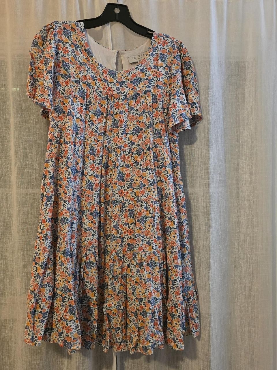 Hayden Floral Scoop Neck Dress In Coral, Blue & Yellow